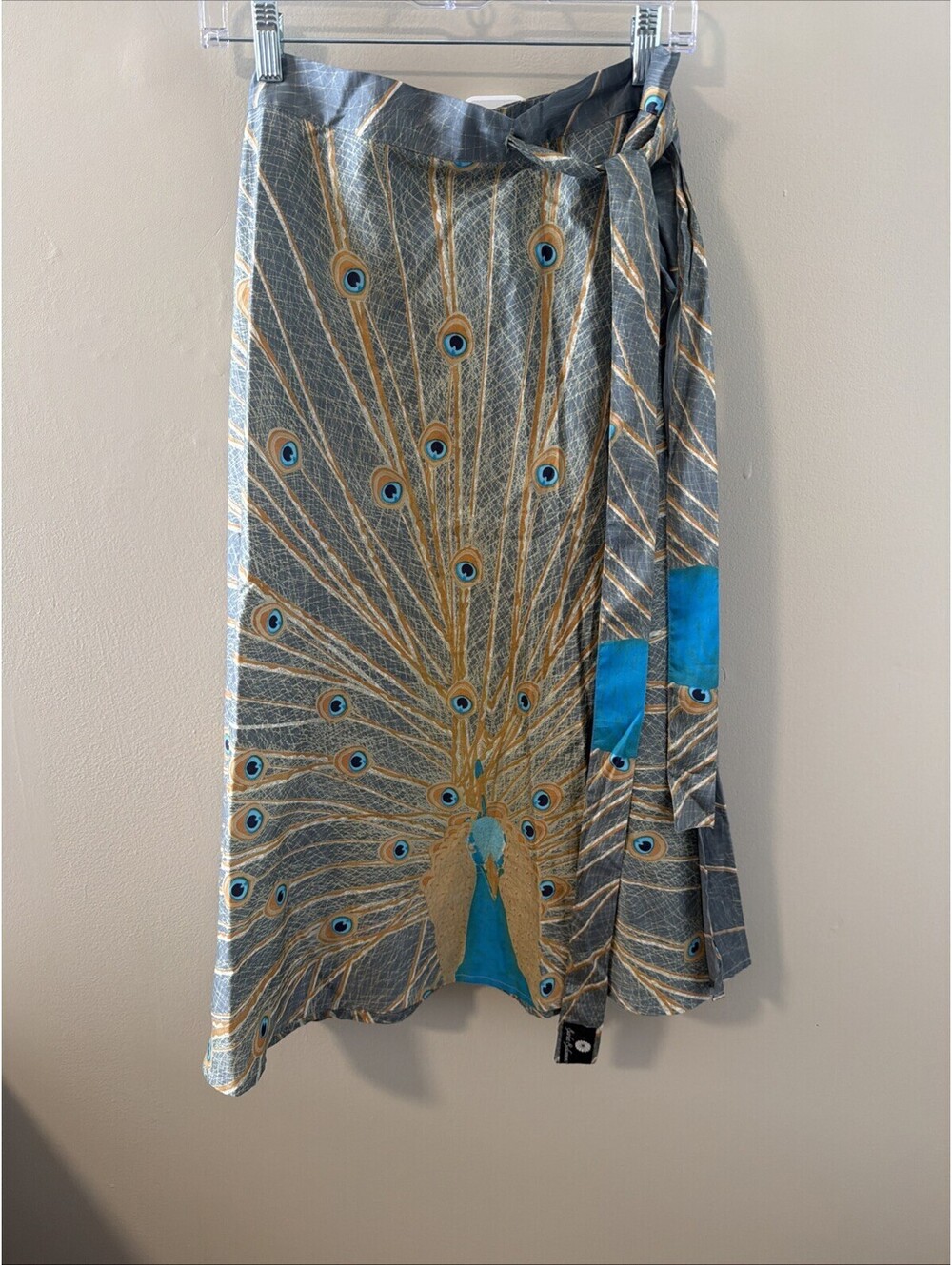 One Of A Kind Hand Printed Scarlett Solomon Twill Silk Wrap Skirt OSFA